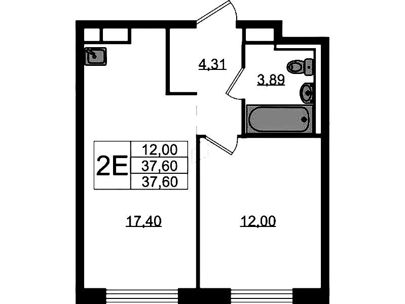 1-комнатная квартира 37.6 м², 6/12 эт., ЖК «Новые Лаврики»